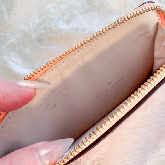 Kate Spade Lucy Small Zip Wristlet Colorblock Pink and Orange Leather - Picture 3 of 8